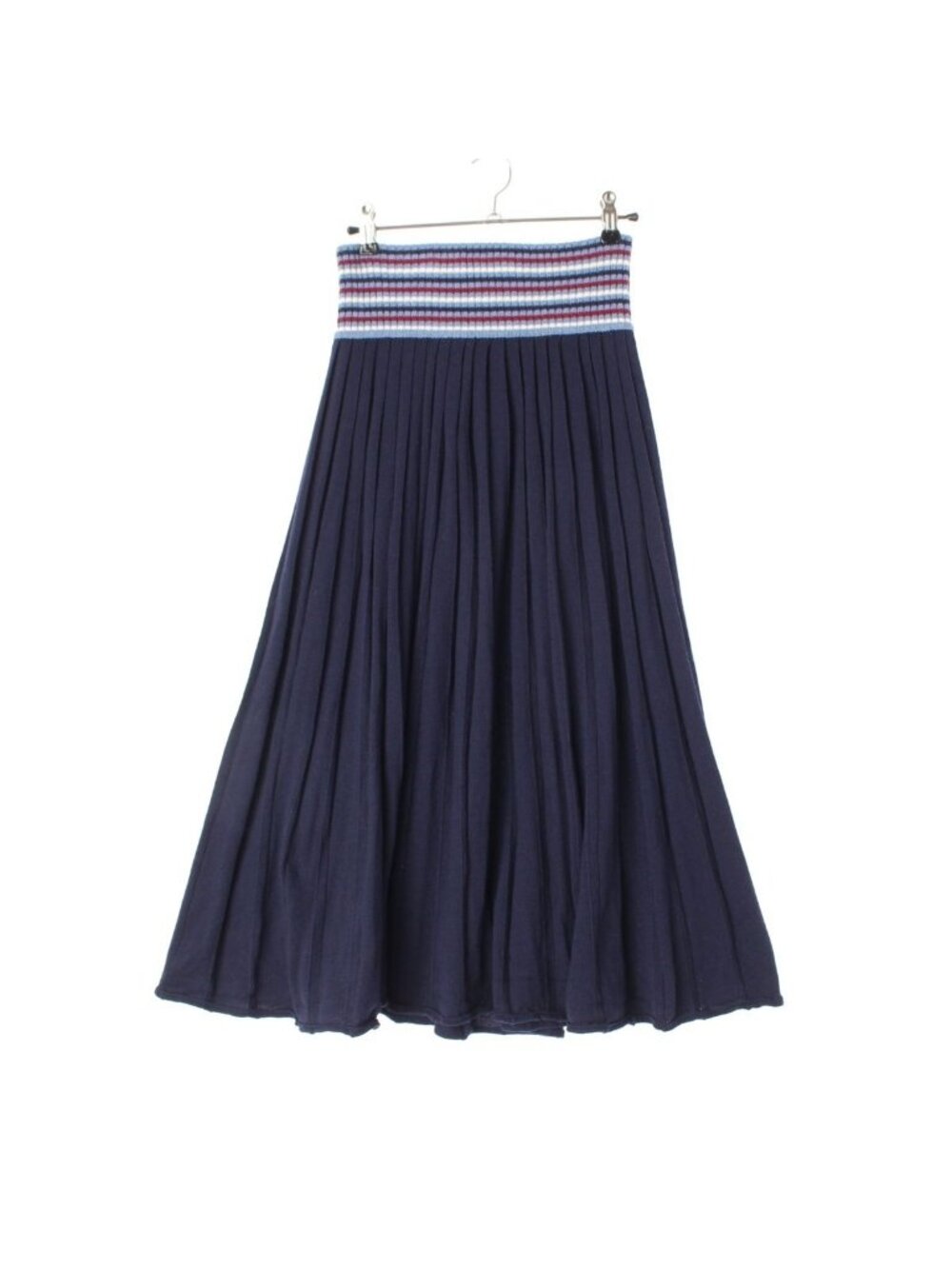 Miu Miu Wool Knit Pleated Skirt Navy Multicolor 40